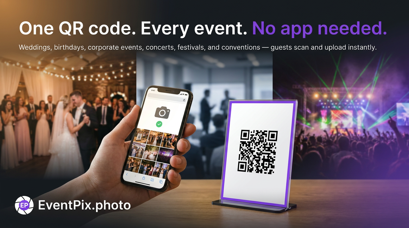 Guest scanning an EventPix QR code with their phone camera to join the event photo gallery